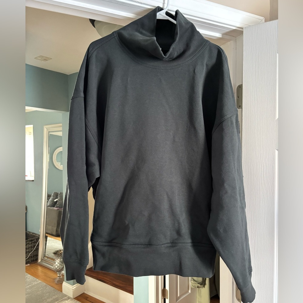 Alo Hazy Mockneck Pullover Sweatshirt Charcoal Green Womens Size L